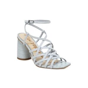 Sam Edelman Blue Daffodil Crocodile Embossed Strappy Sandals with Block Heels